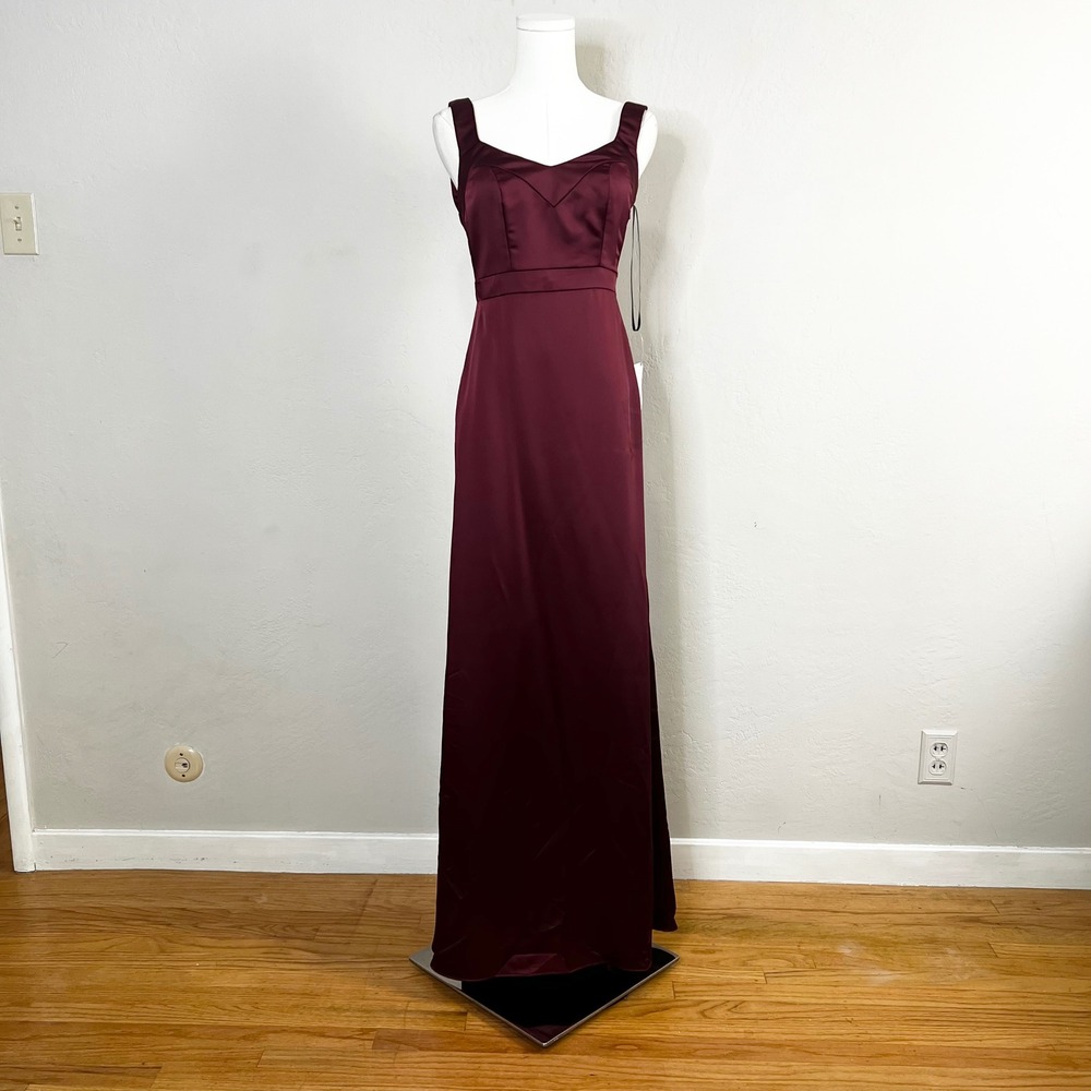 Social 8228 Andie Cabernet‎ Satin Crisscross Back Empire Maxi Dress Size 0